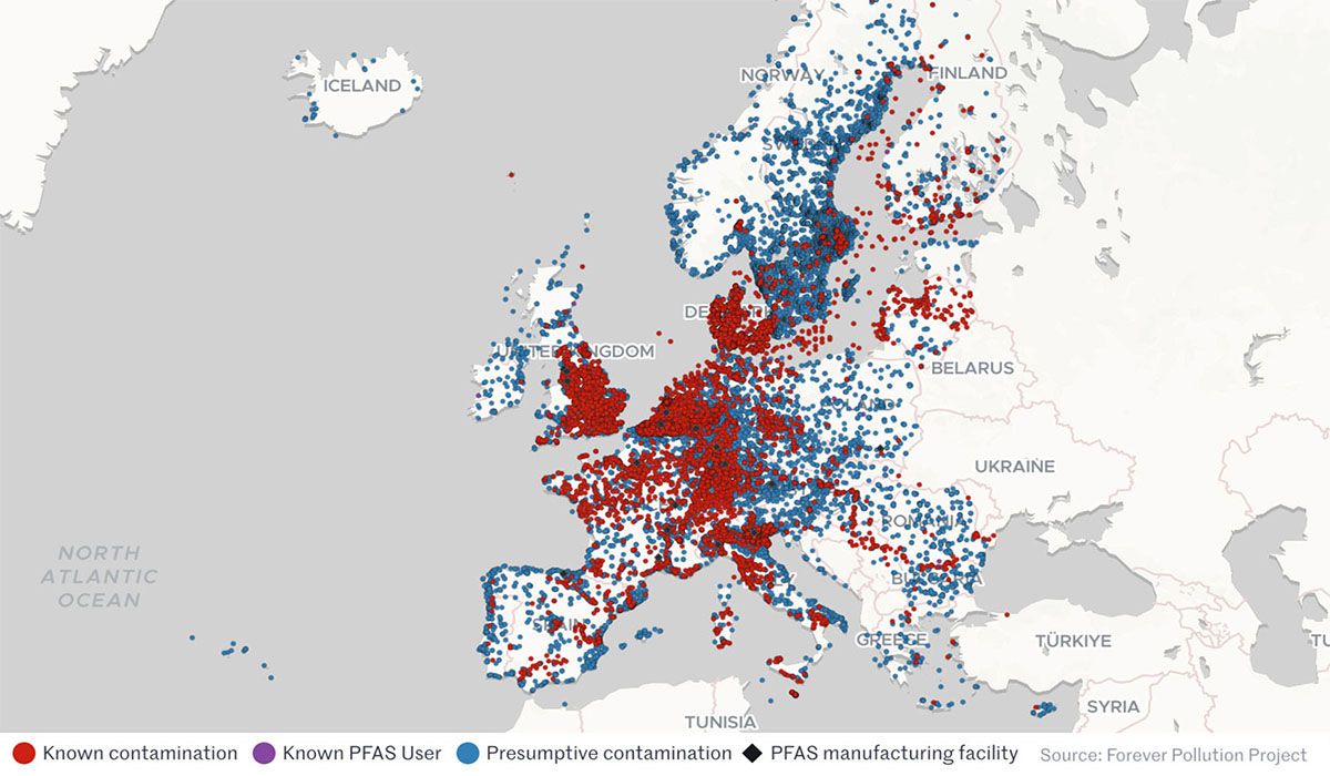La mappa dell’inquinamento da PFAS in Europa