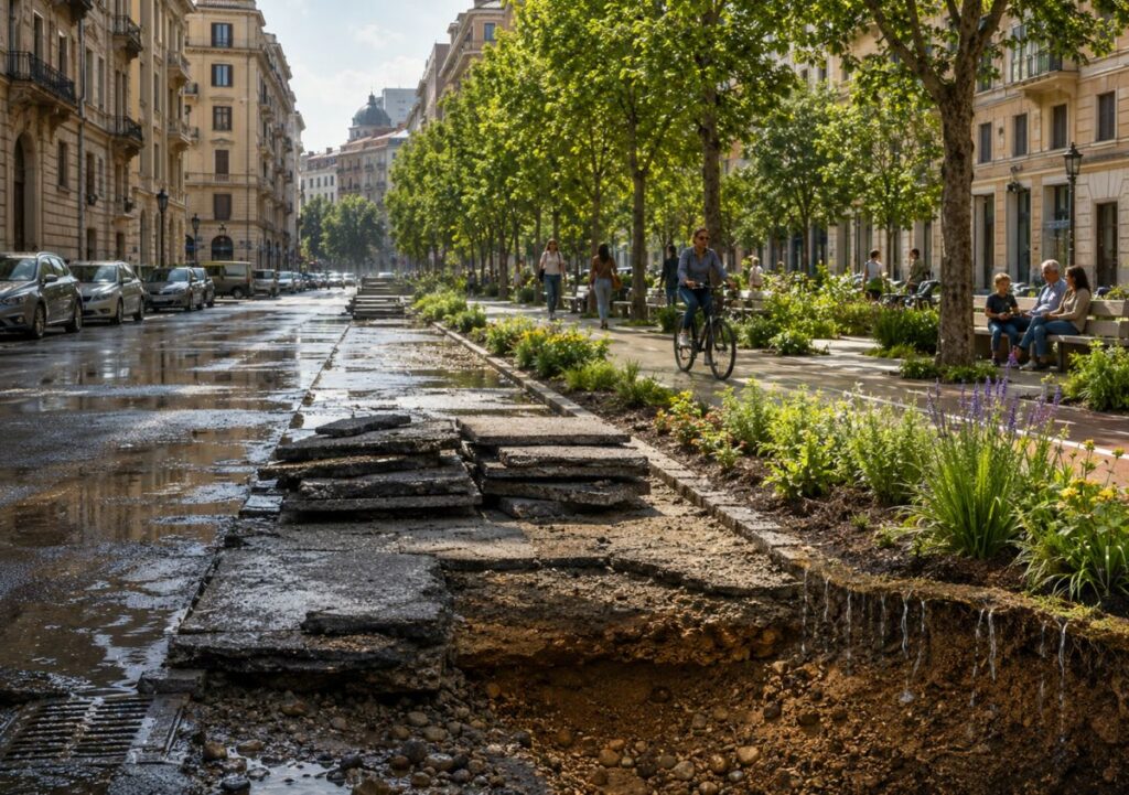 Depaving: cos’è e come funziona la deimpermeabilizzazione urbana contro il cambiamento climatico