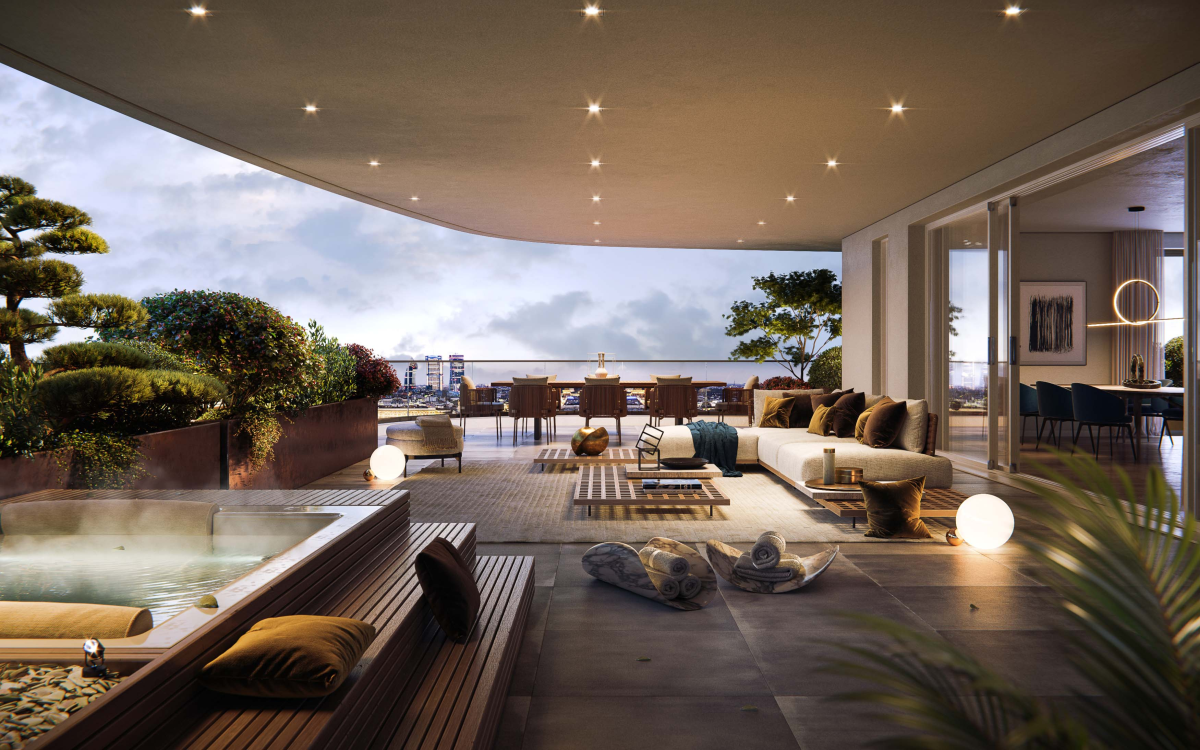 Rendering di una delle terrazze del complesso residenziale di edilizia libera 