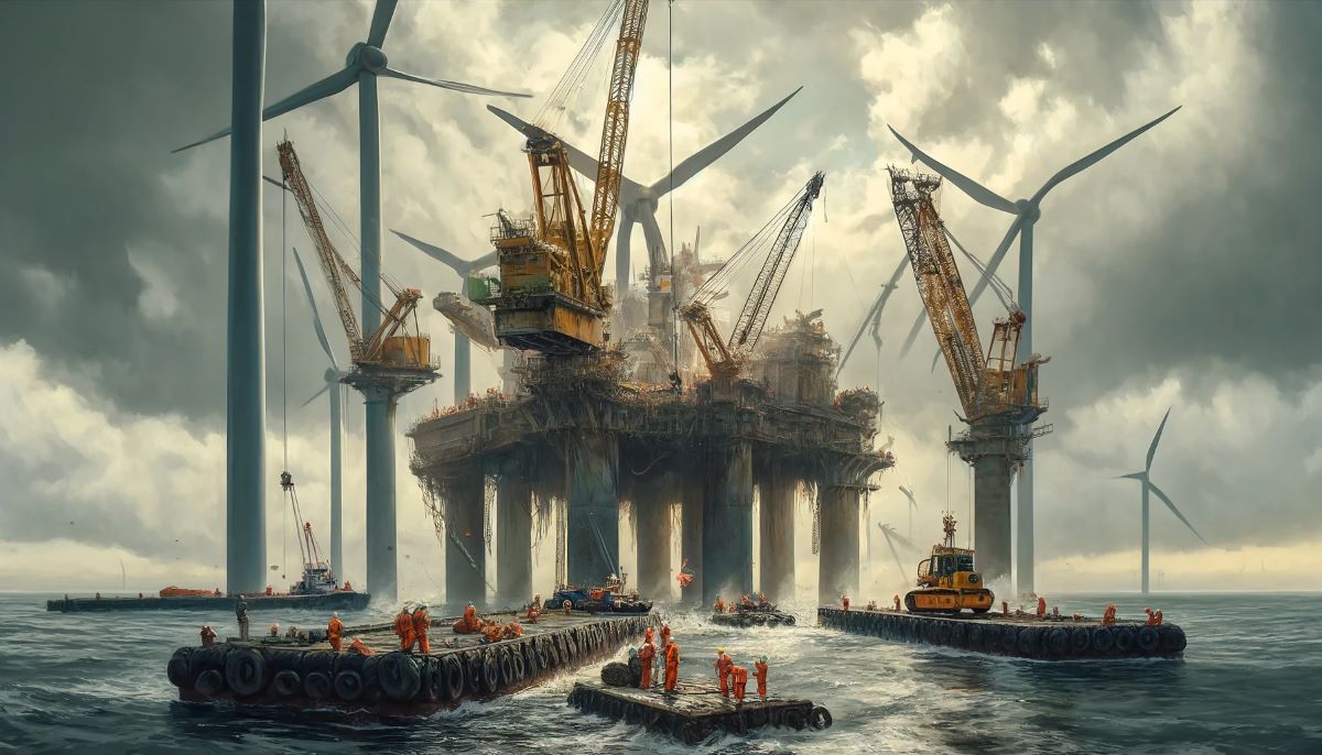 La fase di demolizione di un impianto eolico offshore