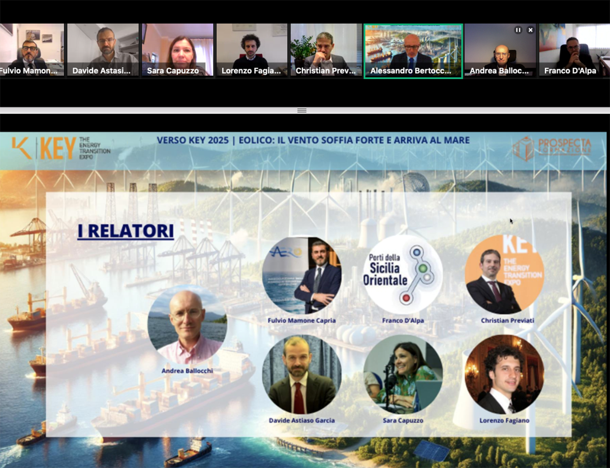 I relatori del convegno Eolico: il vento soffia forte e arriva al mare”, organizzato da Prospecta Formazione e Infoweb in collaborazione con KEY
