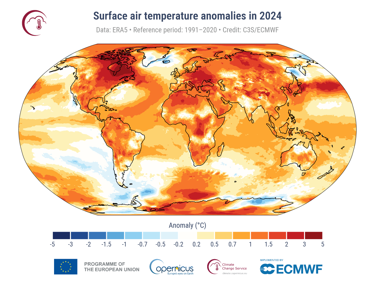 cambiamento climatico: anomalie temperatura superficie della terra