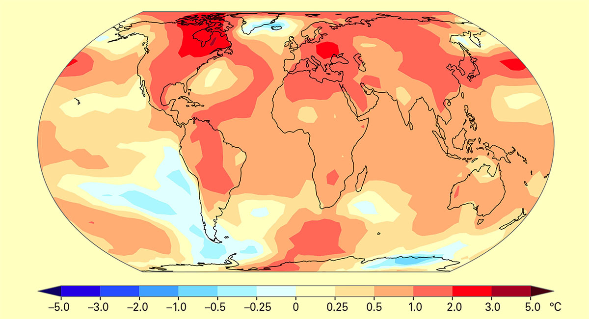Media annuale delle anomalie di temperature, anni 1991-2020 (fonte: WMO).