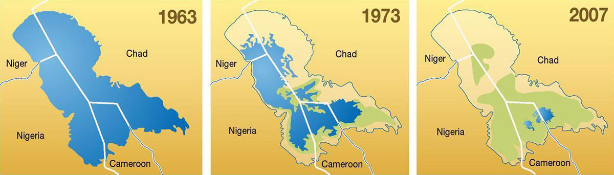 Evoluzione del lago di Ciad in Africa (fonte: CNR)